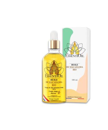 Organic Macadamia Oil - 100% Pure and Natural - Care for all skin types - Care for dry and damaged skin - Virgin and pure - 100 ml Pipette - French brand - Essentioil