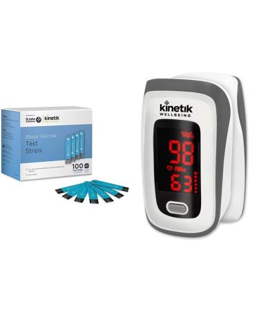 Kinetik Wellbeing Blood Glucose Test Strips (Pack of 100) Used by The NHS Test Strips Available on Prescription & Finger Pulse Oximeter in Association with St John Ambulance 100 Test strips + Oximeter