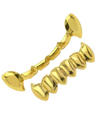 Exceart 1 set of gold tooth cap hip-hop tooth cap hip-hop mouth grills golden cosplay teeth requisite teeth grills cap vampire-dracula-tehnegrille zenzhen deliveries pebbles man punk