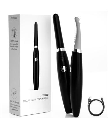 Upgraded Heated Eyelash Curler Rechargeable Lashes Curlers with Longer Silicone Heating Curl Comb 3-Level Adjustable Temperature Painless Quick Natural Black