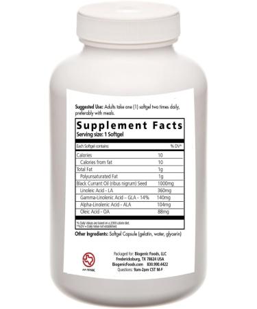 Biogenic Foods Black Currant Seed Oil - 1000mg 60 Gel Caps, Rich in Essential Fatty Acid & GLA for Natural Health Support - Buy Online on GoSupps.com