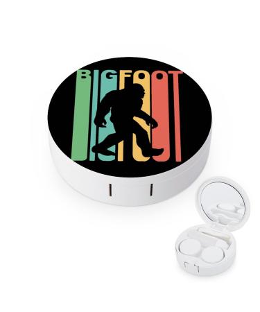 Retro Bigfoot Silhouette Round Case For Contact Lens Kit Storage Box with Mirror Printed
