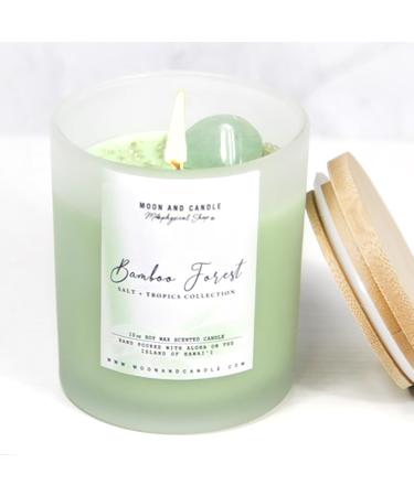 Soy Wax Candle for The Home | Bamboo Lemongrass Scented | Hawaiian Salt Crystal & Essential Oils | 10 oz Frosted Glass Tumbler | Made in Hawaii | Aromatherapy