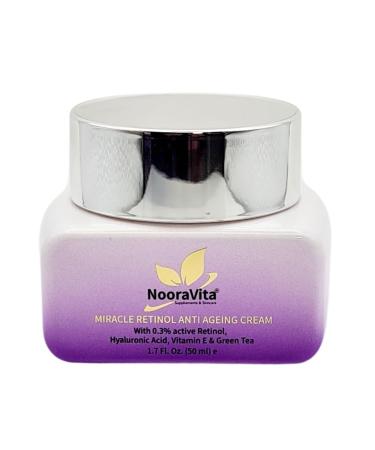Miracle Retinol Anti-Ageing Cream | (50ml) | 0.3% Retinol | Hyaluronic Acid | Vitamin E | Green Tea | Vegan and Halal Friendly | UK Brand by NooraVita.