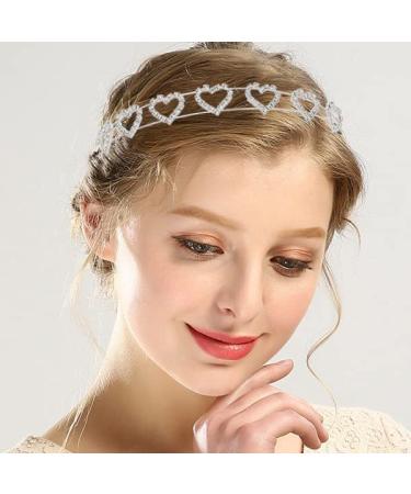 Urieo Silver Crystal Heart Headband for Women - Rhinestone Princess Wedding Hair Accessories - Buy Online on GoSupps.com