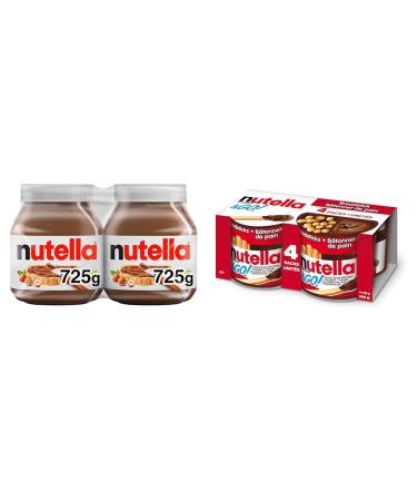 NUTELLA Hazelnut Spread with Cocoa for Breakfast 725g Jar 2 Pack 1450g & NUTELLA & GO! Hazelnut And Cocoa Spread With Breadsticks Snack Packs Perfect Bulk Snacks for Kids 52g Pack of 4
