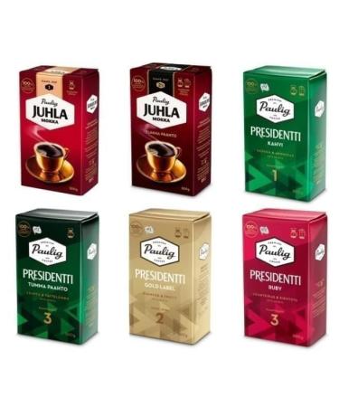 Paulig Coffee 4 packs 2kg 70oz Many kind set Fine Grind - Premium Filter Blend Ground Coffee - Bag Finnish SOPOSOPO Box - Juhla Mokka