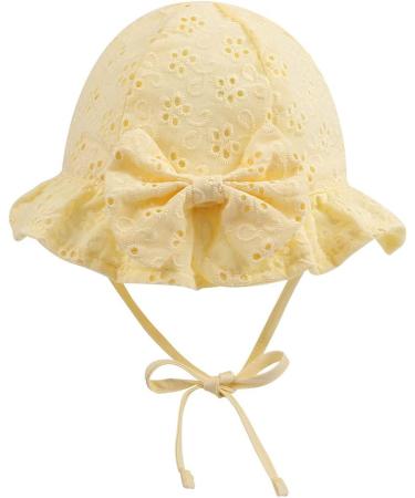 XIAOHAWANG Baby Girl Sun Hat - Embroidered Flowers Toddler Bucket Hat for Infant Girls 6-12 Months | Yellow Summer Cap - Buy Online on GoSupps.com