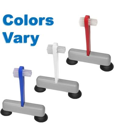 Rehabilitation Advantage Denture Scrub Brush & Suction Cup Holder in Red/Gray - Buy Online on GoSupps.com