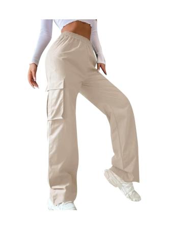 Parachute Pants Y2K Women Cargo Pants Baggy Cargoose Track Pants Streetwear Vintage Jeans Pants 90s E-Girl Streetwear Cargo Pants Y2K Sports Pants Lang Locky 09-Beige S