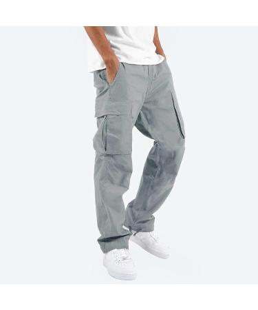 Men's Plus Size Cargo Pants with Pockets | Drawstring Trousers | Solid Color Gym & Outdoor Wear - Gray | Medium - Buy Online on GoSupps.com