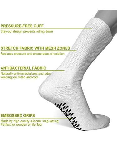 Diabetic Men's Non Skid Crew Socks with Circulatory Health Benefits - White 3 Pack - Buy Online on GoSupps.com