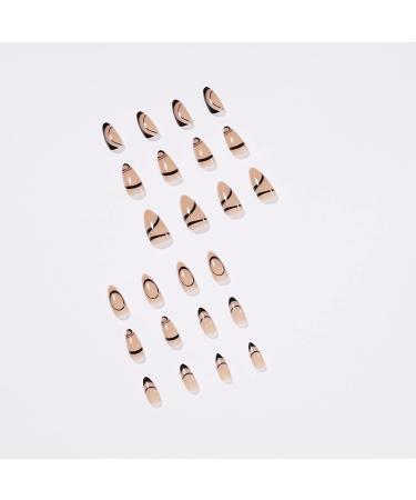 Justotry 24 Pieces Almond Black French Artificial Press On Nails - Short Swirl Stiletto Acrylic Fingernails for Women - Buy Online on GoSupps.com