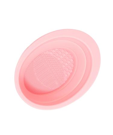 Housoutil Makeup Brush Scrub Pad Scrubber Brush Cleaning Bowl Foldable Bowl Silicone Brush Cleaning Pad Folding Silicone Bowl Makeup Accessories Brush Cleaning Tool Silica Gel Pink