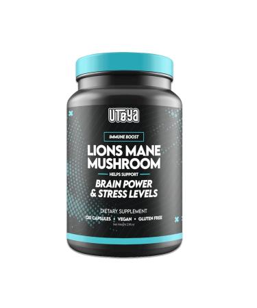 UTOYA Lions Mane Supplement Capsules - Gluten Free/Vegan Mushroom Supplements for Brain Power Stress Relief Mental Clarity and Calm - Non- GMO Immune Support Supplements - 120 Capsules