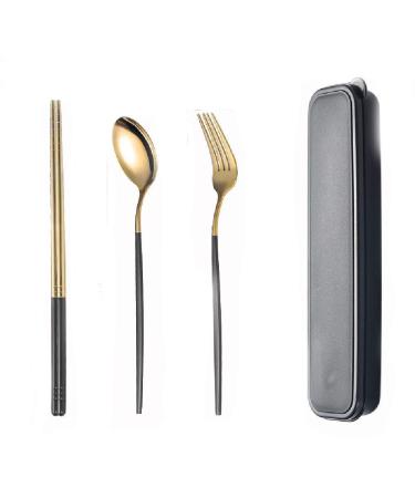Stainless Steel Cutlery Set Portable Three Piece Chopsticks Spoon Fork Gold