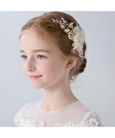 Elegant Flower Girl Hair Accessory - White Pearl Floral Hair Pin for Weddings & Parties - Buy Online on GoSupps.com