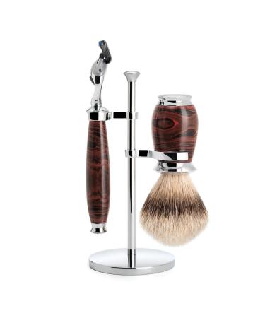 M hle Razier set 3-part shaving brush with Silberspitz Dachsupf manual work 5-blade razor compatible with Gillette Foot Stand made of metal chrome-plated handles made of eBonit/metal chrome