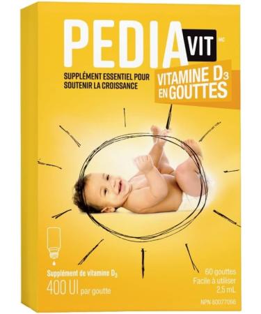 PediaVit Liquid Vitamin D3 400IU 60 Drops 2.5mL - Buy Online on GoSupps.com