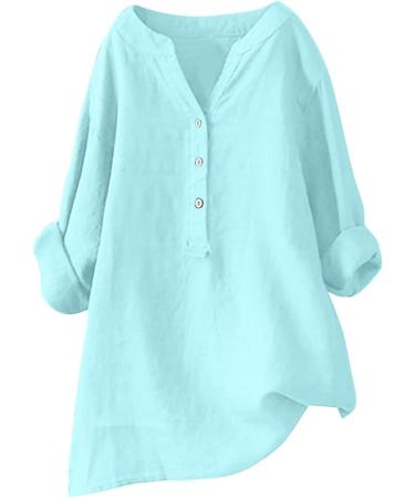 Linen Tops for Women UK Sale Clearance Casual Loose Fit Short Sleeve T-Shirt Crewneck Dressy Shirt Summer Tops Button Up Plus Size Tee Tunic Top Holiday Blouses 2751-qppoj-a-lightblue XXL - Buy Online on GoSupps.com