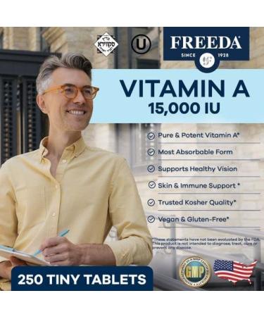 Freeda Kosher Vitamin A Palmitate 15,000 IU - Supports Eye, Vision, and Immune Health - 250 Tablets - Buy Online on GoSupps.com