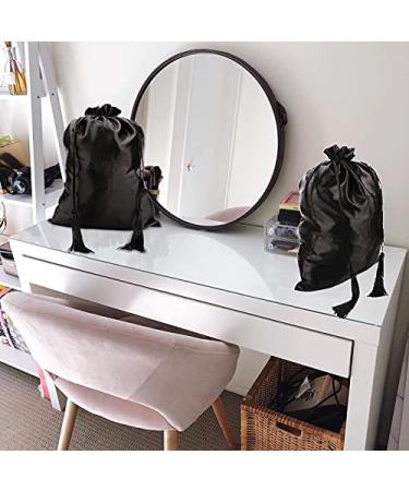Kaiersi 12 Pcs Silk Satin Wig Bags - Soft Drawstring Pouches for Hair Extensions & Wigs | Hair Tools Storage & Travel Bags - Black - Buy Online on GoSupps.com