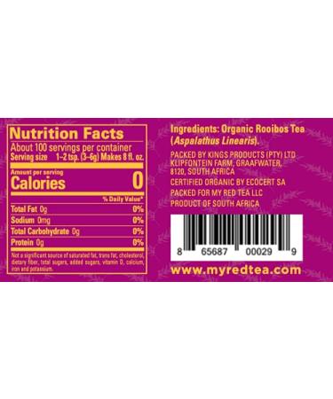 MY RED TEA Rooibos Tea 9oz - USDA Certified Organic, Tagless South African, 100% Pure, Single Origin, Natural, Farmer Friendly, GMO and Caffeine Free - Buy Online on GoSupps.com