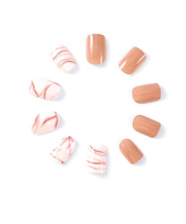 Brishow Coffin False Nails - 24pcs Short Natural Ballerina Stick on Nails for Women and Girls - Buy Online on GoSupps.com