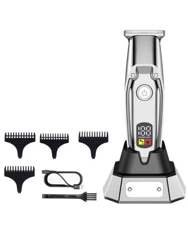 Hair Clippers for Men Cordless professional LED display hair trimmer for men barber shop hair clipper powerful electric hair cutting miachine (Color : Silver)