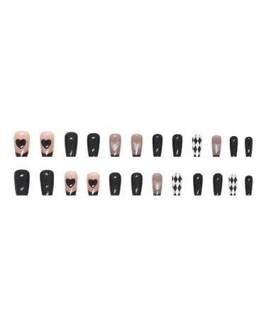 Justotry 24 Pieces Coffin Heart Nails | Black French Press-On Nails | Trendy Ballerina Nails with Glue for Women - Buy Online on GoSupps.com