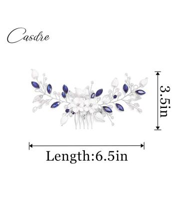 Blue Crystal Bride Wedding Hair Comb - Silver Flower Bridal Hair Accessories for Women and Girls - Buy Online on GoSupps.com