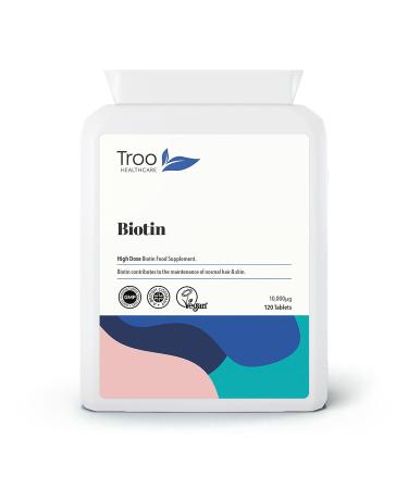 Biotin 10000 g Supplement - 120 High Strength 10000 mcg Vitamin B7 Tablets for Hair Skin and Nail Support - UK Manufactured to GMP Standards - 4 Month Supply