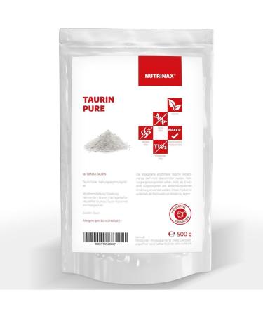 NUTRINAX Taurine Powder | Amino acid | high dose | 500g pure L-Taurine | vegan | no additives | in a practical zip bag