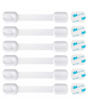 Child Safety Cabinet Locks - (6Pack) Including (6 Extra 3M Tape) Baby Proofing Latches to Drawer-Door Fridge-Oven-Toilet Seat-Kitchen-Cupboard Appliance Can with 3M Adhesive - Adjustable Strap
