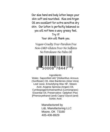 LandLSoap Lemongrass Aloe Vera Lotion with Argan Oil Hand-Made moisturizer and body lotion Non-GMO Vegan Made in USA 16 oz - Buy Online on GoSupps.com