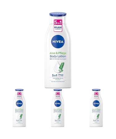 Nivea aloe & care body lotion (400 ml) body cream for dry skin with 5in1 care formula and deep care serum skin cream with aloe vera natural origin (pack with 4) 400 ml (4 Pack)