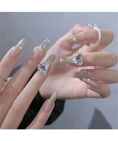 Temperament Enhancement Nail Patch Hand-Worn Nail Luxury high-end Fake Nails Flash Diamond Big Crooked Love Bride Nail can be reused Fake Nails Patch (10-Piece Pack). (Size : XS) - Buy Online on GoSupps.com