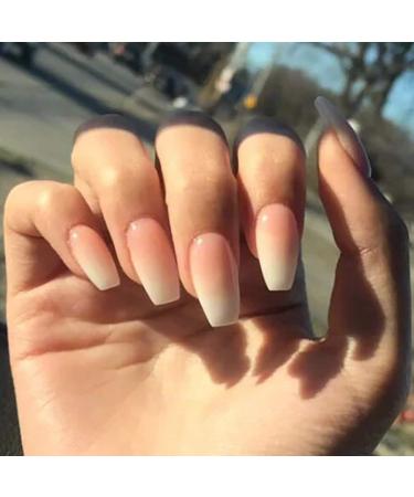 Brishow Short Fake Nails Peach Gradient Ballerina - 24pcs Full Cover Acrylic Stick on Nails for Women and Girls - Buy Online on GoSupps.com