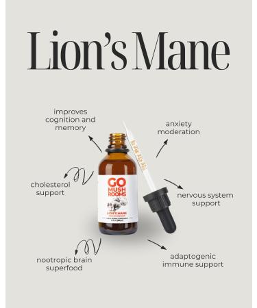 GO Mushrooms Lion s Mane Mushroom Tincture - Dual Extracted Fruiting Body for Focus & Memory Support - 2 fl oz (60 Servings)* - Buy Online on GoSupps.com