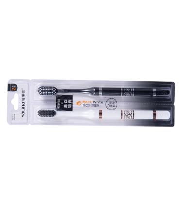 Couple Brush Set Comfortable Handle Black and White Toothbrush Travel Friendly Suitable for Couples Toothbrush Black/White