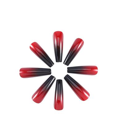 Brishow Coffin Artificial Nails - Halloween Press-On Long Black Red Ballerina Acrylic False Nails (24PCs) for Women & Girls - Buy Online on GoSupps.com