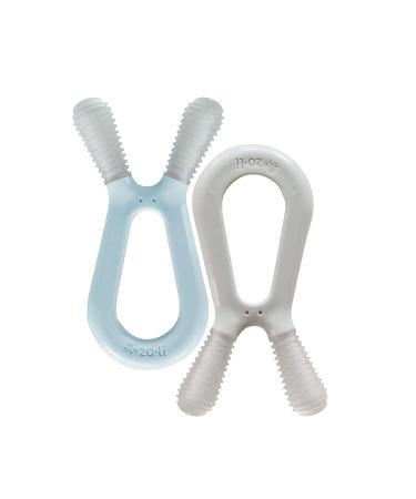 Baby Molar Teether | ZoLi Bunny Baby Teething Toy Gum Massaging Molar Gums Relief Easy to Hold and chew BPA Phthalate and Toxin Free teether Mist Blue + ash Grey (Pack of 2)
