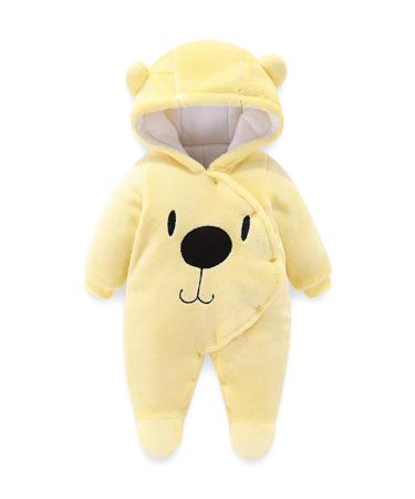 Voopptaw Warm Baby Winter Jumpsuit Fleece Romper Suits Cute Thick Bear Snowsuit for 0-12months 0-3 Months #1 yellow