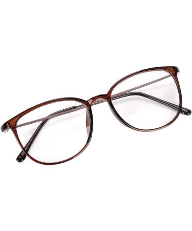 Retro Round Glasses for Students - Unisex Nerd Glasses with Clear Lenses & Case - Fashionable Brown Eyewear for Computer Use - Buy Online on GoSupps.com