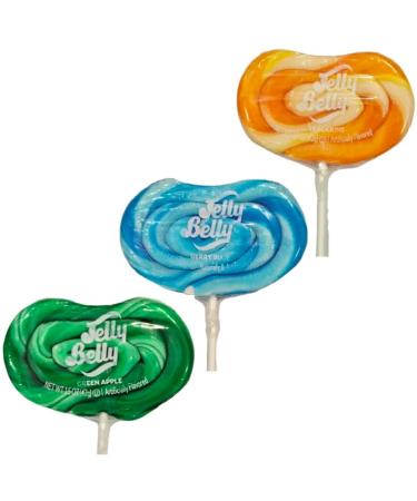 Jelly Belly Lollipops Pack of 3 - Christmas Easter Candy & Holiday Candy - Vegan Candy Dairy Free Snacks Kosher Candy Gluten Free Bulk Candy Stocking Stuffers for Teens Pack of 3 Berry Blue Tangerine & Green Apple