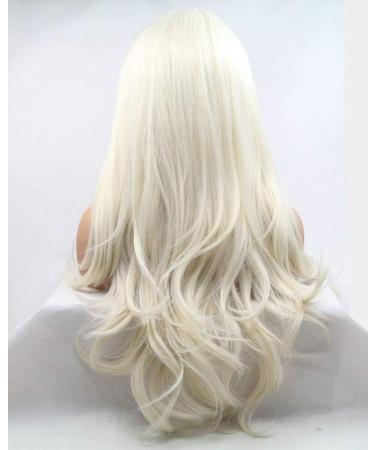 Natural Hairline White Blonde Lace Front Wigs - Body Wave Synthetic Hair for Drag Queens & Cosplay - 26 Pastel Wedding Wigs for Women - Buy Online on GoSupps.com