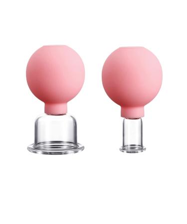 2 Pieces Glass Facial Cupping Set, Silicone Cupping Cups Vacuum Suction Cupping Cups for Face Skin Back Shoulder Muscle (Pink)