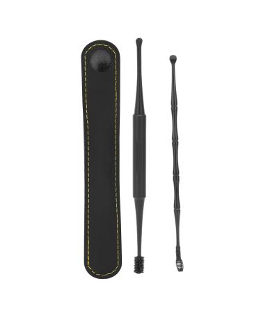 Ear Cleaner Set Ear Clean Tool Spring Ear Spoon Se Ear Clean Tool 2 Pcs Ear Cleansing Tool Set Ear Curette Ear Wax Remover Tool with Cleansing Brush and Storage Bag Metal(black)