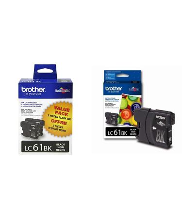 Brother Genuine LC61BK Ink Cartridge - Black 2 Pack + Brother LC61BKS Genuine Ink Cartridge (Black) Printer + Ink Cartridge (Black)