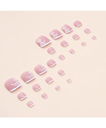 24Pcs Pink Press On Toenails with Cute Flower Design - Glossy Acrylic False Toe Nails for Women and Girls - Buy Online on GoSupps.com